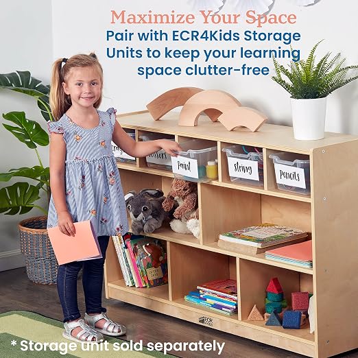 ECR4Kids Scoop Front Storage Bin, Multipurpose Organization, Clear, 5-Piece | Durable plastic, GREENGUARD Gold Certified, 1.2 gallon capacity, lightweight & nestable, built-in handle, classroom/home use