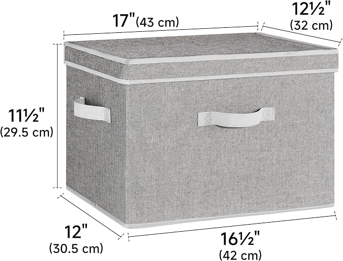 StorageWorks Fabric Storage Bins with Lids, Closet Storage Bins | Flip-Top Lid, 3 Handles, Collapsible, Stackable, for Clothes Blankets, Multi-Purpose, Jumbo, Gray, 2-Pack