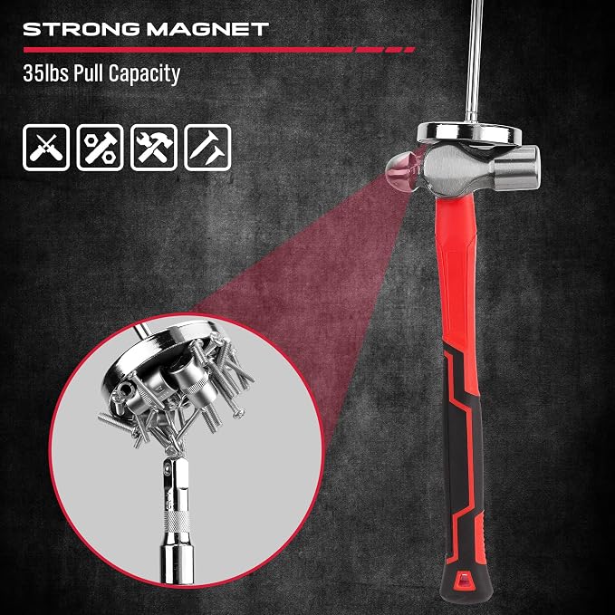 Telescoping Magnetic Sweeper Pickup Tool: Strong Magnet Pick up Nails Screws and Metal Parts Nut Bolts Steel Iron Parts Finder 35LB Pull Capacity Retractable 9" to 34" Telescopic Stick