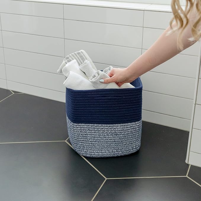 NaturalCozy Storage Cubes 11 Inch Cotton Rope Woven Baskets for Organizing, 3-Pack | Cube Storage Bin | Square Storage Baskets for Shelves Organizer, Classroom, Kids Toy Bins, Closet, Baby Nursery