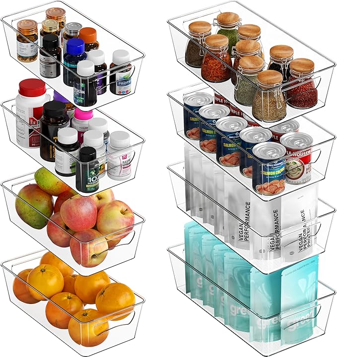 Simple Houseware Pantry Bins Storage Organizer, 8 Packs, (4M/4L) | Large 14 x 7 x 3.75 in. | Medium 12 x 6.2 x 3.4 in.