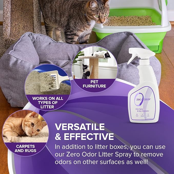 Zero Odor Litter Box Odor Eliminator Spray, Cat Litter Deodorizer, 16 oz | Cat Litter Box Deodorizer Spray, Molecular Technology - Safe for All Litter, Carpets & Rugs