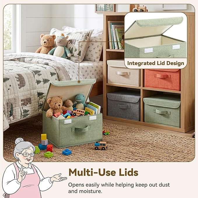 GRANNY SAYS Memory Keepsake Storage Box, Fabric Storage Bins with Lids | Flip-Top Lid, Collapsible, Stackable, 3 Handles, Ideal for Closet Clothes Blanket Toys, Medium, Mixed Colors, 4-Pack