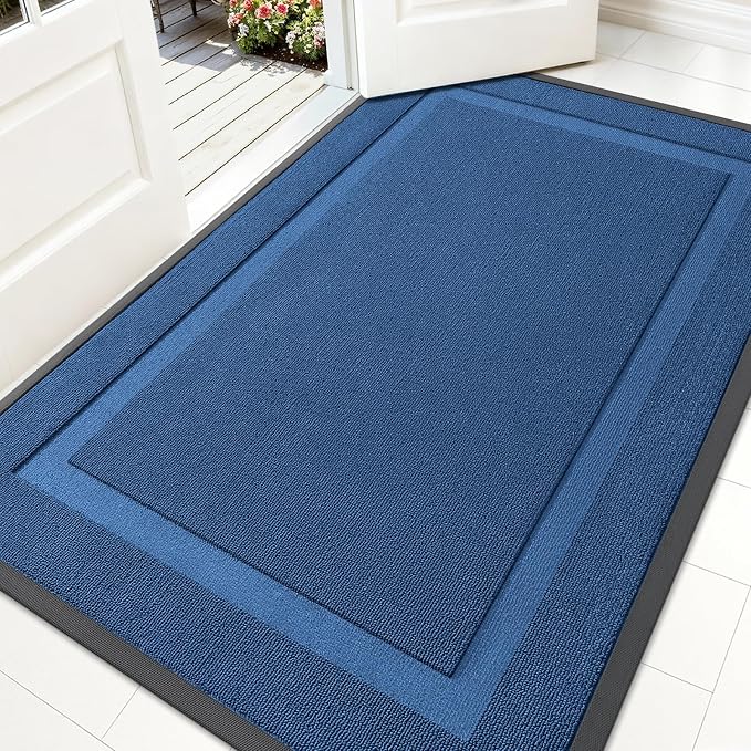 OLANLY Front Door Mat Outside 59x34, All-Season Heavy-Duty Rubber Doormat | Navy Blue, Absorbent, Stain Fade Resistant, Waterproof Non-Slip Backing, Low-Profile Indoor Outdoor Floor Mat for Entryway