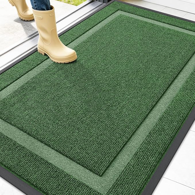 OLANLY Front Door Mat Outside 47x32, All-Season Heavy-Duty Rubber Doormat | Green, Absorbent, Stain and Fade Resistant, Waterproof Non-Slip Backing, Low-Profile Indoor Outdoor Floor Mat for Entryway