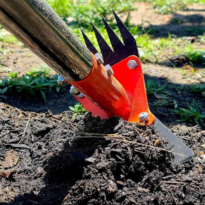 59 Inch One-Piece Handle 2-in-1 Garden Hoe and Weed Puller Tool | Weeding Tool Weed Rake Heavy Duty Spring Steel Head with Sand Texture Finish, Weed Remover for Garden, Yard, Lawn, Driveway