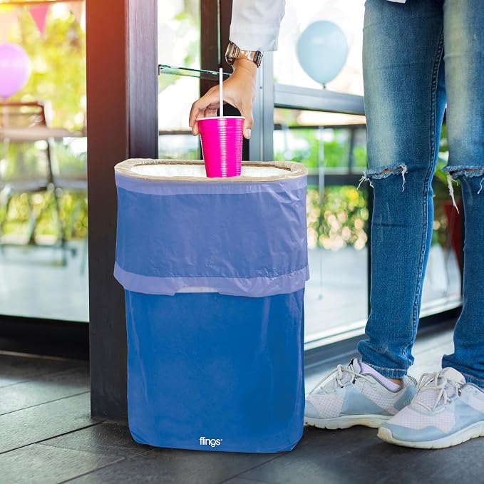 Party City Flings Plastic Bin (3-Pack) - Royal Blue (2) and Recycle (1) - 22 x 15 - Stylish & Convenient Portable Waste Solution for Events & Parties
