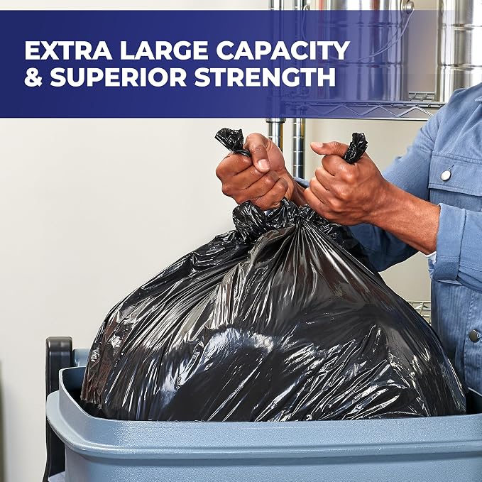 Hefty 65 Gallon Cart Liner Extra Large Trash Bags, Black, Unscented, 10ct | Fits Residential Curbside Carts and Trash Cans with Wheels, Drawstring Closure, Arm and Hammer Odor Control