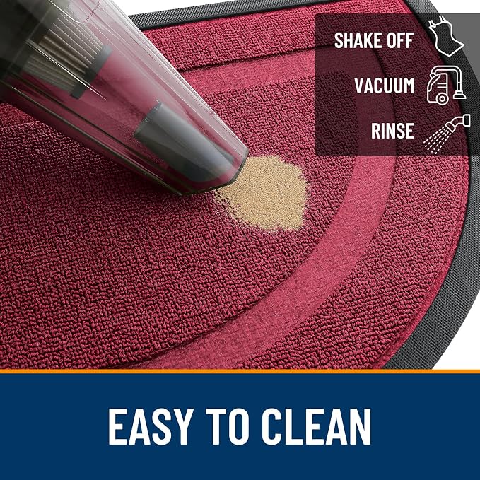 OLANLY Half Circle Front Door Mat Outside 33x21 All-Season Rubber Doormat | Burgundy, Absorbent, Heavy-Duty, Stain Fade Resistant, Waterproof Non-Slip Backing, Low-Profile Indoor Outdoor Entryway Mat