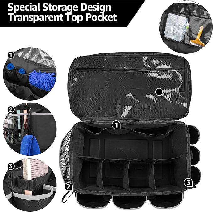 HODRANT Extra-Large Cleaning Caddy with EVA Hard Bottom with Shoulder Strap | High Capacity Cleaning Supplies Organizer for Housekeeping & Home Work, Cleaner Tools Tote Bag, Patent Design