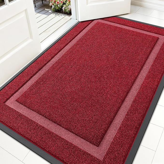 OLANLY Front Door Mat Outside 59x30, All-Season Heavy-Duty Rubber Doormat | Wine Red, Absorbent, Stain and Fade Resistant, Waterproof Non-Slip Backing, Low-Profile Indoor Outdoor Floor Mat for Entryway