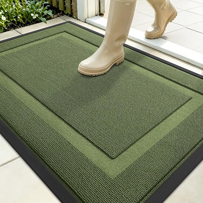 OLANLY Front Door Mat Outside 35x23, All-Season Heavy-Duty Rubber Doormat | Classic Green, Absorbent, Stain and Fade Resistant, Non-Slip Backing, Low-Profile Indoor Outdoor Floor Mat for Entryway