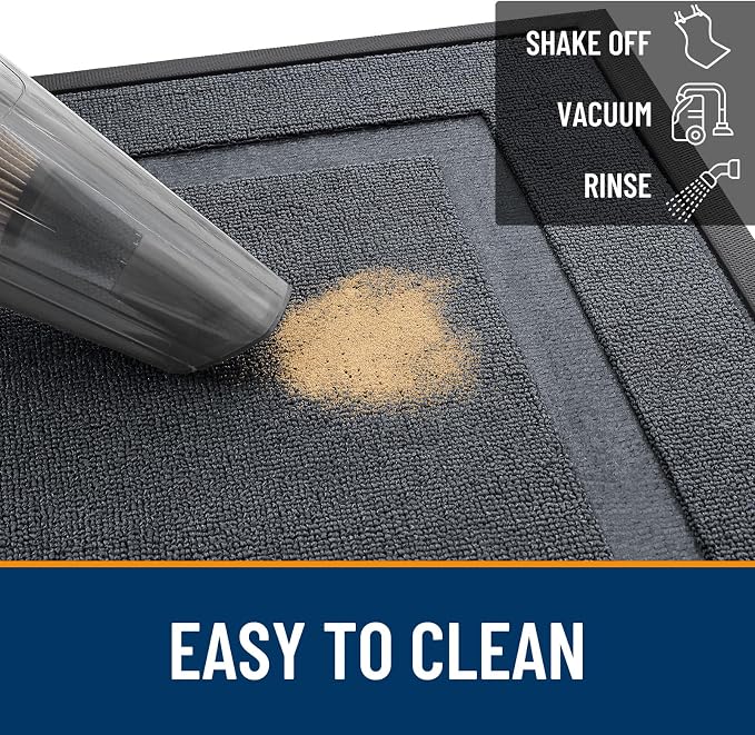 OLANLY Front Door Mat Outside 33x21, All-Season Heavy-Duty Rubber Doormat | Charcoal Gray, Absorbent, Stain and Fade Resistant, Non-Slip Backing, Low-Profile Indoor Outdoor Floor Mat for Entryway