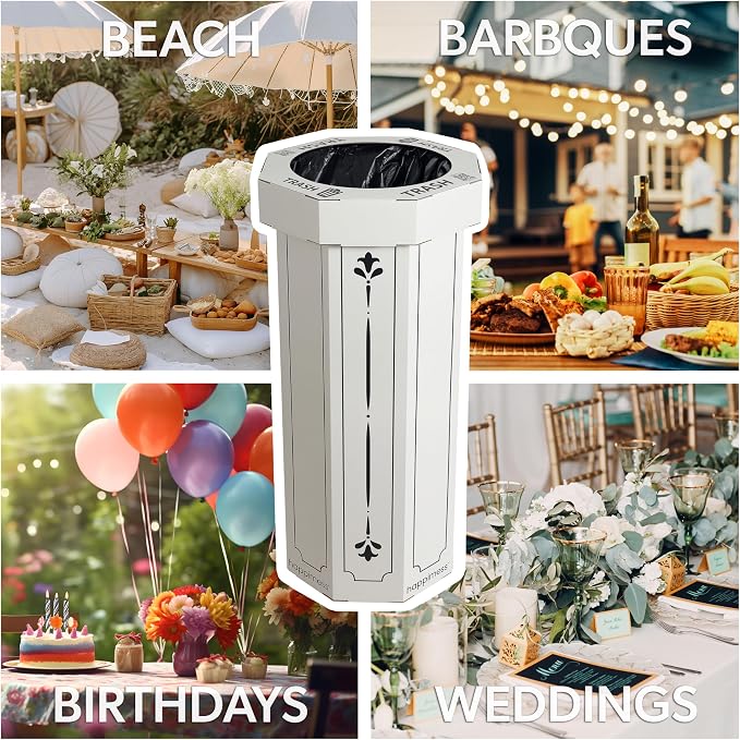 happimess Fleur 25 Gal Trash Can Bin, Bridal Ivory, Set of 2 | Event Recycling, Traditional Classic Disposable Corrugated Cardboard, 32" Height, 16" Width, 16" Depth
