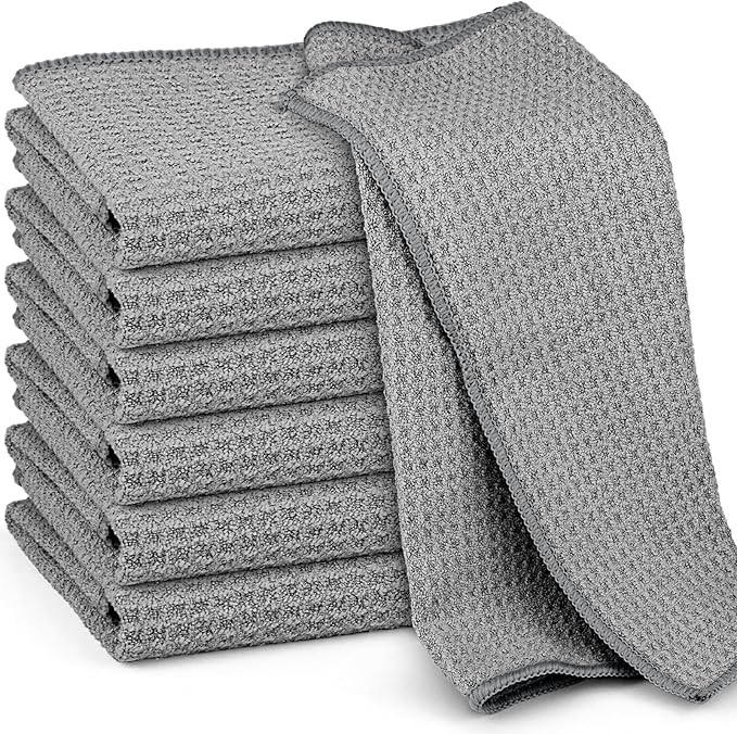 Microfiber Cleaning Cloth Lint Free Glass Polish, Grey | Waffle Weave Kitchen Towels, Quick Dry, Streak Free, Dust Rags for Household, 12 x12 in, 6 Pcak