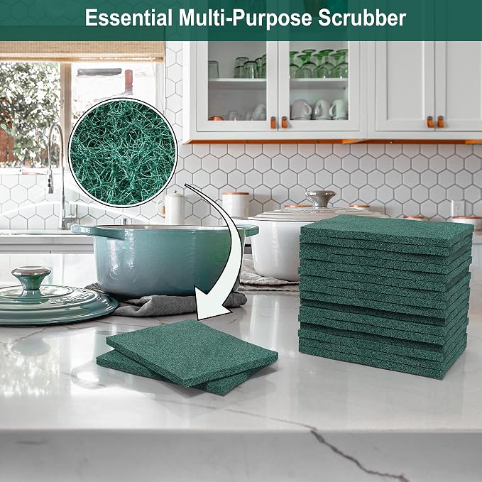 100-Pack Heavy Duty Green Scouring Pads 4x6 Inch | Reusable Non-Scratch Scrub Pads for Kitchen, Dishes, Pots, Pans, Grills & Household Cleaning | Multipurpose Scrubbers for Tough Stains