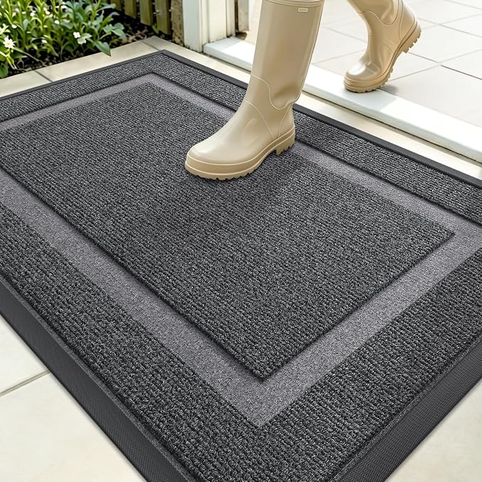OLANLY Front Door Mat Outside 35x23, All-Season Heavy-Duty Rubber Doormat | Grey, Absorbent, Stain and Fade Resistant, Waterproof Non-Slip Backing, Low-Profile Indoor Outdoor Floor Mat for Entryway