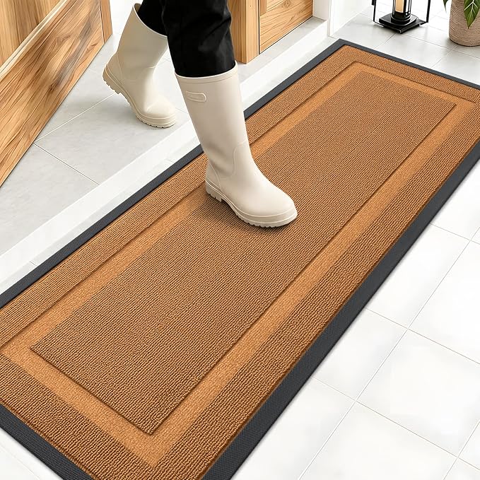 OLANLY Front Door Mat Outside 47x17, All-Season Heavy-Duty Rubber Doormat | Tangerine Orange, Absorbent, Stain and Fade Resistant, Non-Slip Backing, Low-Profile Indoor Outdoor Floor Mat for Entryway