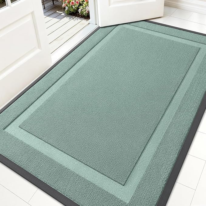 OLANLY Front Door Mat Outside 71x47, All-Season Heavy-Duty Rubber Doormat | Grayish Green, Absorbent, Stain and Fade Resistant, Non-Slip Backing, Low-Profile Indoor Outdoor Floor Mat for Entryway