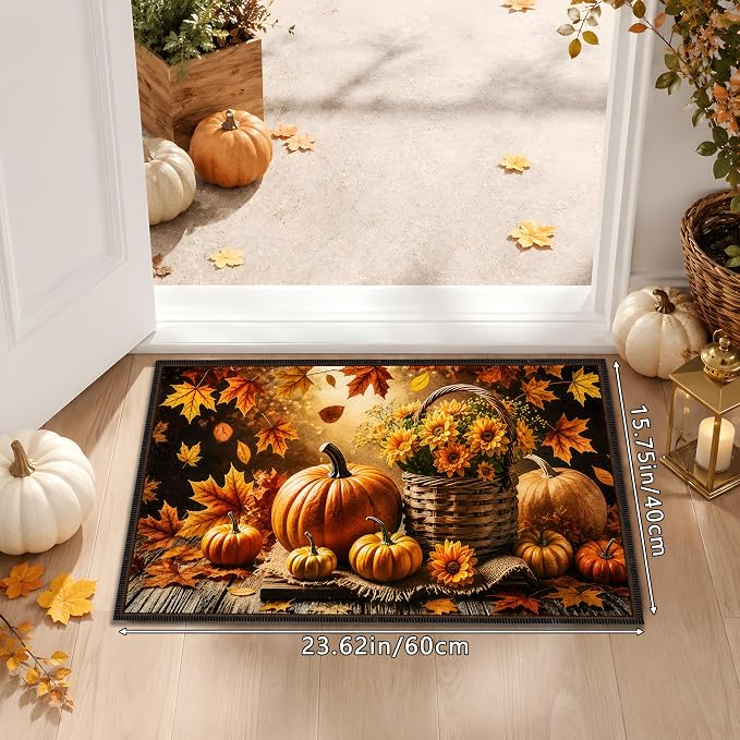 Fall Pumpkin Rug 15.7x23.6 in, Faux Cashmere Non Slip Floor Mat (Pumpkin, 15.7x23.6inch)