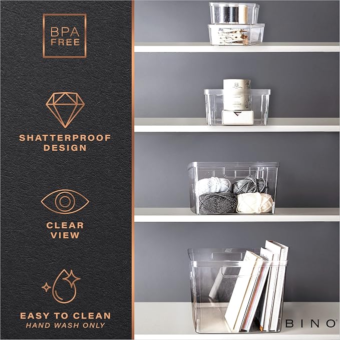 BINO | Plastic Storage Bins, X-Small - 15 Pack | THE LUCID COLLECTION | Multi-Use Built-In Handles BPA-Free Clear Storage Containers | Fridge Organizer | Pantry & Home Organization