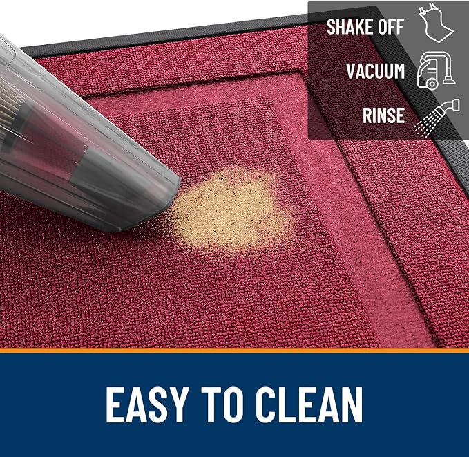 OLANLY Front Door Mat Outside 33x21, All-Season Heavy-Duty Rubber Doormat | Burgundy, Absorbent, Stain and Fade Resistant, Waterproof Non-Slip Backing, Low-Profile Indoor Outdoor Floor Mat for Entryway