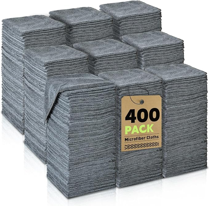 Microfiber Cleaning Cloths Bulk-400 Pack, Gray Microfiber Towels for Cars | Ultra Absorbent Microfiber Towel Weave Grime & Liquid for Streak-Free Mirror Shine - Car Washing Cloth, 12x12 inches