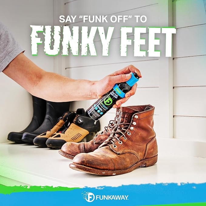 FunkAway Odor Eliminating Spray for Shoes, Skates, Work Boots & More, 8 oz., 4 Pack, Extreme Odor Eliminator, Perfect for Stinky Stuff You Can't Put in the Wash