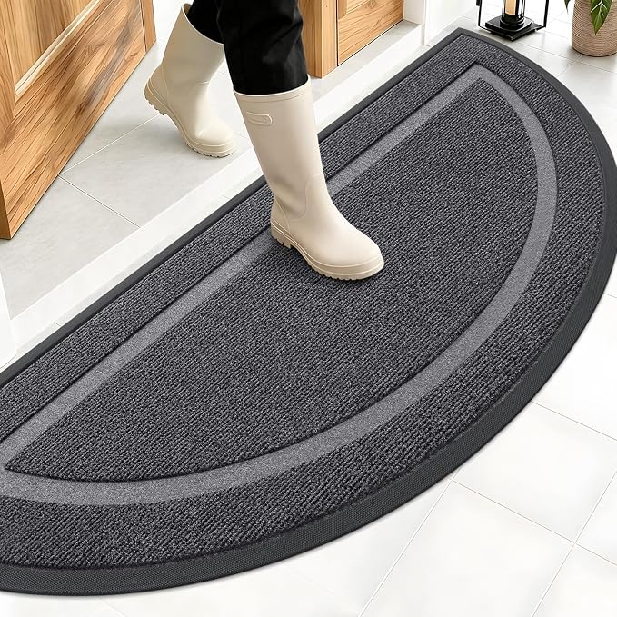 OLANLY Half Circle Front Door Mat Outside 59x23 All-Season Rubber Doormat | Grey, Absorbent, Heavy-Duty, Stain and Fade Resistant, Waterproof Non-Slip Backing, Low-Profile Indoor Outdoor Entryway Mat