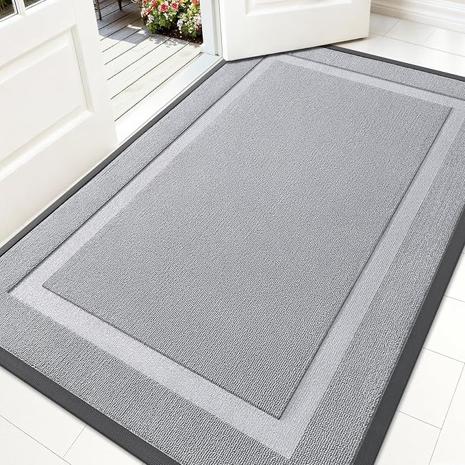 OLANLY Front Door Mat Outside 59x34, All-Season Heavy-Duty Rubber Doormat | Silver Gray, Absorbent, Stain Fade Resistant, Waterproof Non-Slip Backing, Low-Profile Indoor Outdoor Floor Mat for Entryway