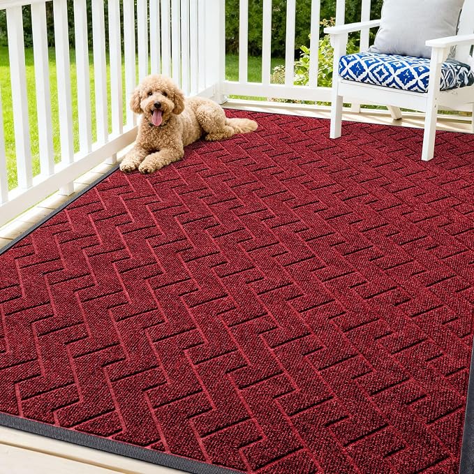 OLANLY Front Door Mat Outside 71x47, All-Season Absorbent Rubber Doormat | Wine Red, Heavy-Duty, Stain Fade Resistant, Waterproof Non-Slip Backing, Low-Profile Indoor Outdoor Floor Mat for Entryway
