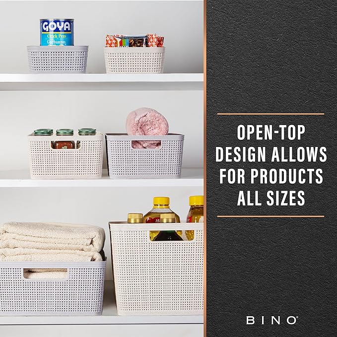 BINO | Woven Plastic Basket | Small (Natural Grey), 5-Pack | THE JUTE COLLECTION | Home Organization, Space - Saving Storage, Stylish Design | Jute Basket | Plastic Storage Basket