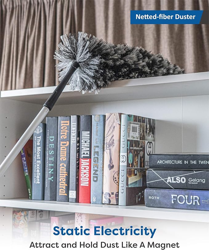 Feather Duster Kit with 5.6ft Extension Pole, 4 Dusting Brush for Cleaning Home Wall Ceiling Fan Cobweb, Microfiber Static Washable Dusters, Black Dark Gray