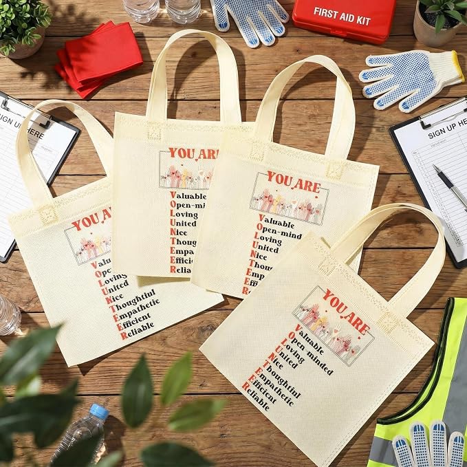 Tallew 50 Pcs Volunteer Appreciation Gift Bags Bulk Small Non Woven Bags with Handles Thank You Gifts for Volunteers Teacher Women Nurse