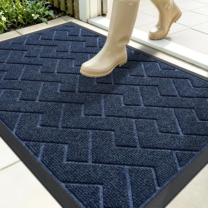 OLANLY Front Door Mat Outside 35x23, All-Season Absorbent Rubber Doormat | Blue, Heavy-Duty, Stain and Fade Resistant, Waterproof Non-Slip Backing, Low-Profile Indoor Outdoor Floor Mat for Entryway
