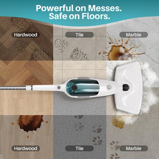 JOYMOOP Steam Mop & Handheld Steam Cleaner, 1100W Electric Steam Cleaner for Home, Fast Heat 20s, Adjustable Steam, Detachable Water Tank, 11 Accessories for Floors, Windows, Clothes