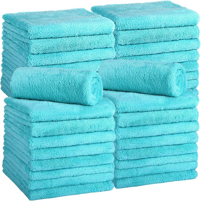 Shimeyao 30 Pcs 16 x 16 Inch Edgeless Microfiber Plush Towels for Cars Detailing Drying Wash Polishing Absorbent Cleaning Cloths, 500 GSM (Teal Blue)