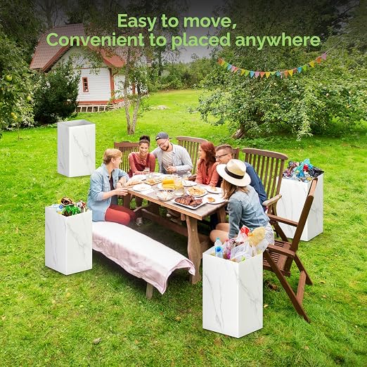 Magicheap 13 Gallon Disposable Trash Cans for Parties, 4 Pack, Marble | 13.5"L x 10.0"W x 21.6"H, Reusable, Portable, Collapsible, Recycled Cardboard Trash Can for Events Parties Camping