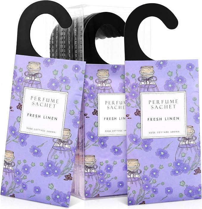 Large 12 Packs Fresh Linen Hanging Scented Sachets Long-Lasting Closet Deodorizer Air Freshener Fabric Refresher Odor Eliminator for Drawer Home Fragrance Gift Set