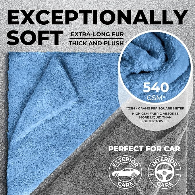 Edgeless Microfiber Car Towels – 6pk(12”x12”) – Soft & Scratch-Free Towels | 540 GSM - Great for Drying, Detailing, Polishing, Buffing - Ultra Absorbent Microfiber Cleaning Cloths for Car