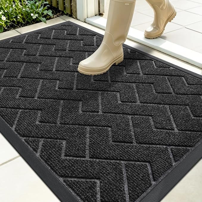 OLANLY Front Door Mat Outside 35x23, All-Season Absorbent Rubber Doormat | Black, Heavy-Duty, Stain and Fade Resistant, Waterproof Non-Slip Backing, Low-Profile Indoor Outdoor Floor Mat for Entryway