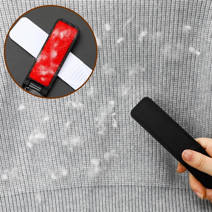 6 Pcs Foldable Lint Brush for Clothes, Portable Lint Remover Brush, Reusable Travel Lint Brush for Furniture, Sofa, Pet Hair, and Fabric Fluff Dust Removal Tool (Black + White)