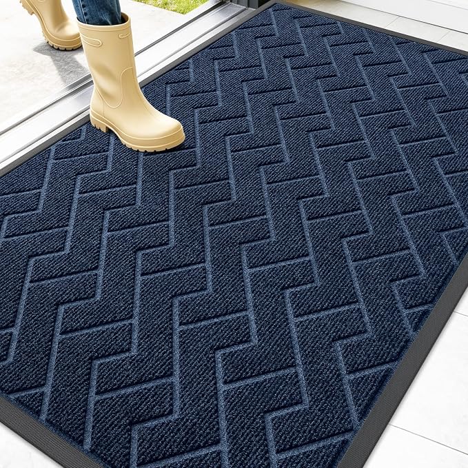 OLANLY Front Door Mat Outside 47x32, All-Season Absorbent Rubber Doormat | Blue, Heavy-Duty, Stain and Fade Resistant, Waterproof Non-Slip Backing, Low-Profile Indoor Outdoor Floor Mat for Entryway