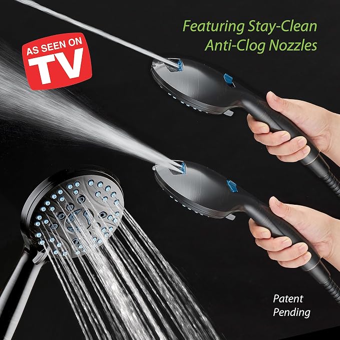 AquaCare 8-mode High Pressure Handheld Shower Head with 2-mode Power Wash | Stay Clean Nozzles, Dual Power Wash for Tub, Tile & Pets, Long 6 ft. Stainless Steel Hose, Wall & Overhead Brackets / Bronze