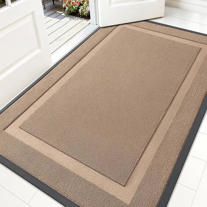 OLANLY Front Door Mat Outside 71x47, All-Season Heavy-Duty Rubber Doormat | Mocha, Absorbent, Stain and Fade Resistant, Waterproof Non-Slip Backing, Low-Profile Indoor Outdoor Floor Mat for Entryway
