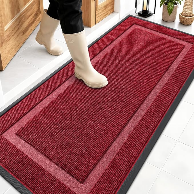OLANLY Front Door Mat Outside 59x23, All-Season Heavy-Duty Rubber Doormat | Wine Red, Absorbent, Stain and Fade Resistant, Waterproof Non-Slip Backing, Low-Profile Indoor Outdoor Floor Mat for Entryway
