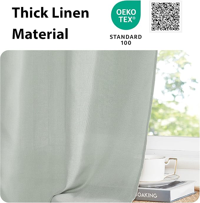 NICETOWN Sage Green Linen Window Sheer French Door Curtain for Privacy | Light Filtering, Rod Pocket Window Covering for Patio Glass Front with Tieback, W52 x L72 inch, 1 Panel