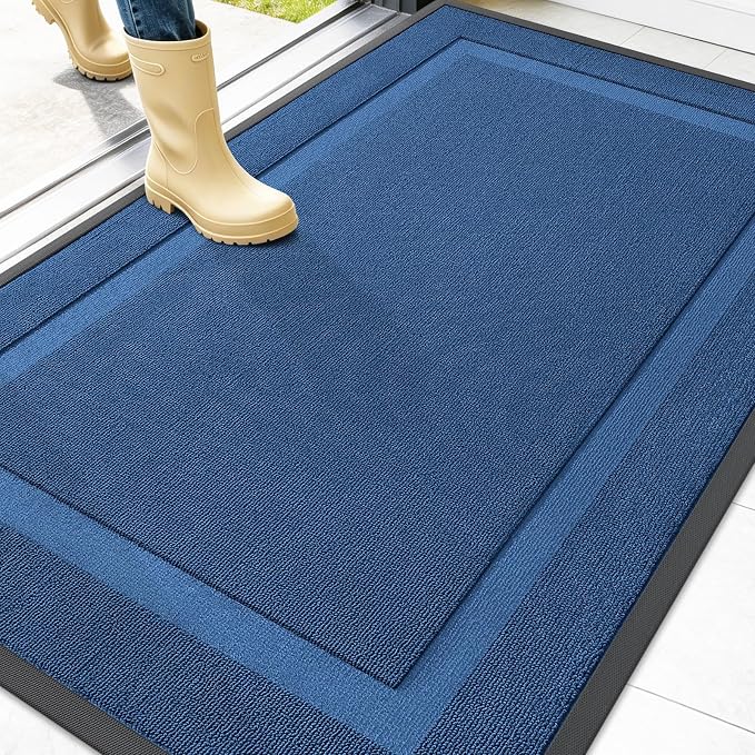 OLANLY Front Door Mat Outside 47x32, All-Season Heavy-Duty Rubber Doormat | Navy Blue, Absorbent, Stain Fade Resistant, Waterproof Non-Slip Backing, Low-Profile Indoor Outdoor Floor Mat for Entryway