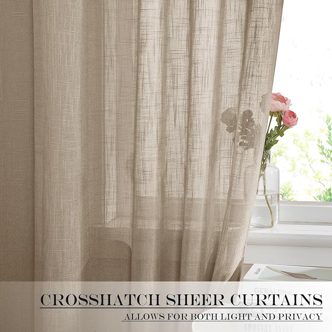 NICETOWN Privacy Sidelight Curtain Short - 40 inches Length Semitransparent Faux Linen Privacy with Enough Light French Door Panel Curtain with Tie Back (Taupe, Sold Individually, 30 inches Wide)