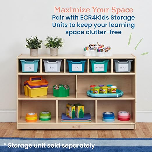 ECR4Kids Scoop Front Storage Bin, Multipurpose Organization, Contemporary, 5-Piece | Durable plastic, GREENGUARD Gold Certified, 1.2 gallon capacity, lightweight & nestable, built-in handle, classroom/home use